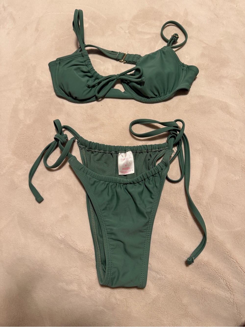 Xhilaration Forest Green Ruched Tie-Side Bikini Set